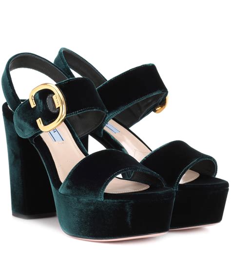 prada velvet platform sandals green|Prada 95mm velvet platform sandals.